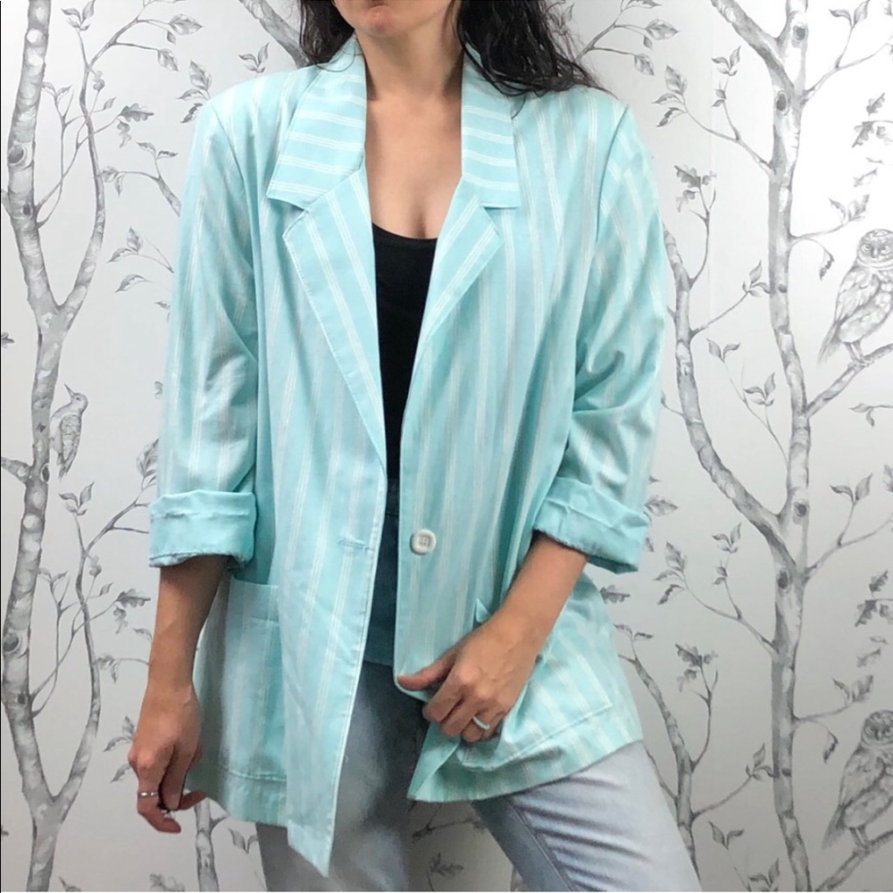 Vintage Fire Islander blue white pinstripe blazer